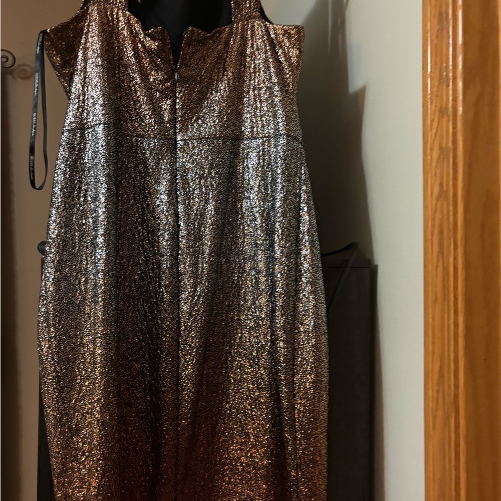 Guess Sleeveless Sequin Ombre Midi Dress in Silver and Bronze - Picture 6 of 8
